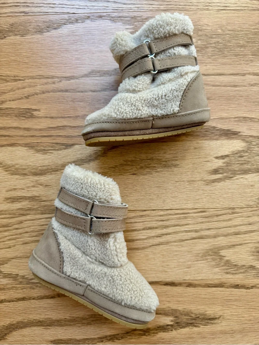 Walker Cream Faux-Shearling Winter Boots with Hook-and-Loop Strap